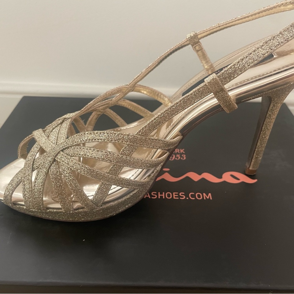 Nina Shimmering Gold Strappy Heels